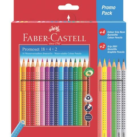 A.W. Faber-Castell Buntstift Colour GRIP  18er+4 Neon Buntstifte + 2 Grip Bleistifte