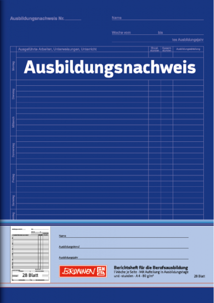 Baier & Schneider Ausbildungsnachweis-Heft A4 1Seite=1Woche