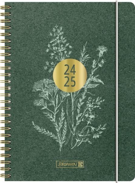 Baier & Schneider Schülerkalender 24/25 A5 2Seiten=1Woche "Botanical" dunkelgrün